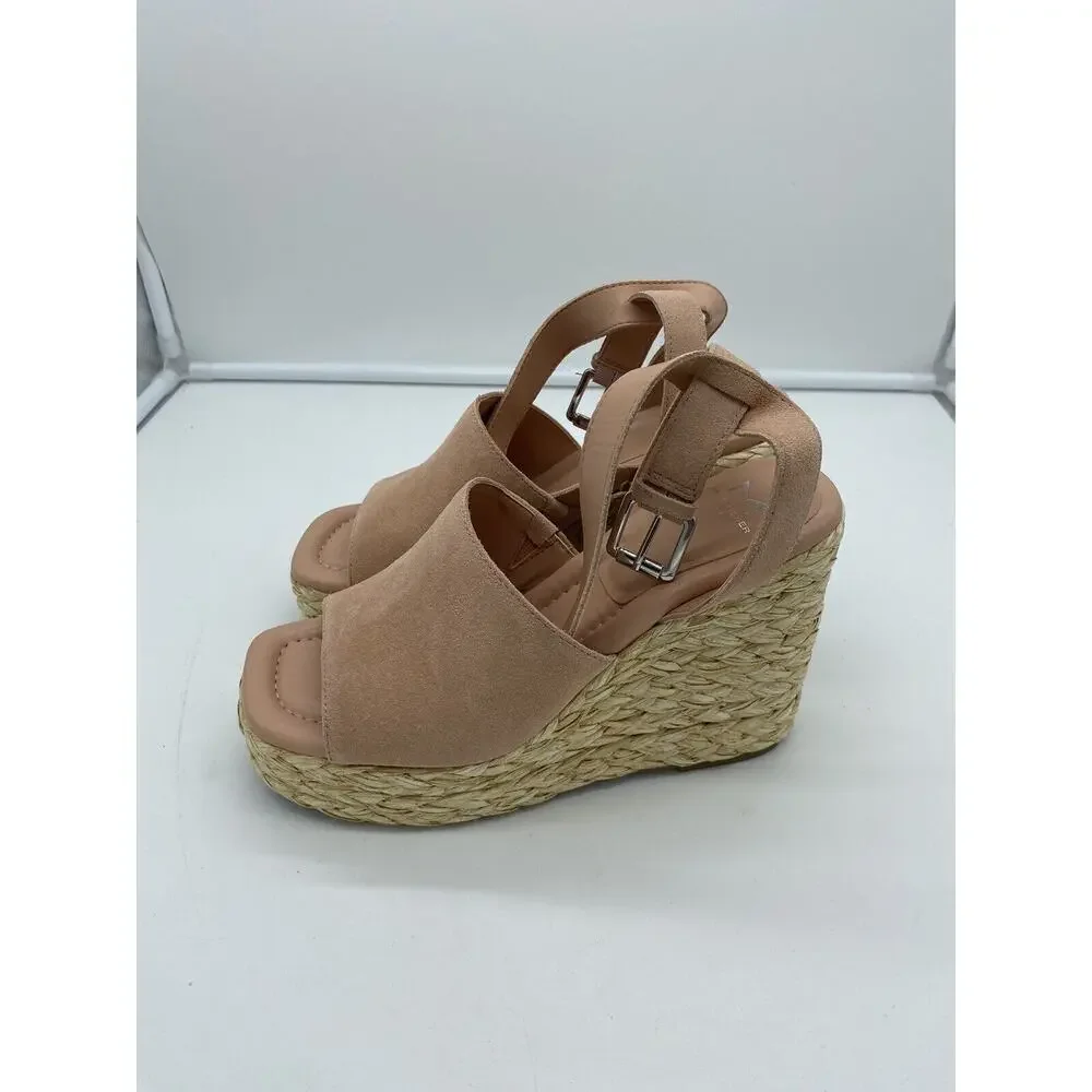 New Marc Fisher‎ LTD Nelly Suede Espadrille Wedge Sandals Ankle Strap Blush 8M